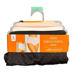 Blissful Benefits By Warners 3 Pair Side Smoothing Brief S/5 Pink Cream Black